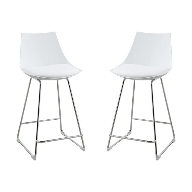 Wallace & Bay 30 Inch Neo White Plastic Bar Stool & Cushioned Seat (2 Pack)