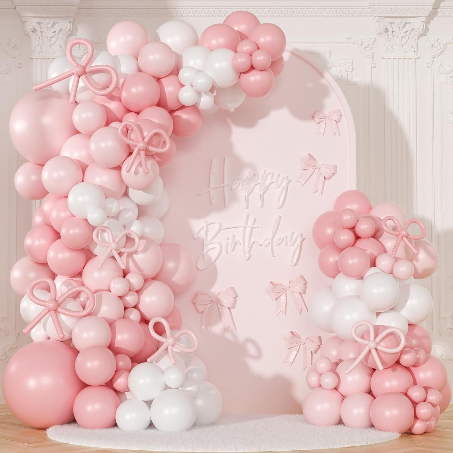 Valentines Balloon Arch Kit,Pink and White Balloons for Anniversary Wedding Engagement Party Decorations