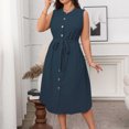 thumbnail image 4 of Ovzne Robes Grande Taille pour Femmes Rondes Robe pour Femme Robe d'Été Aguichant Mode Couleur Unie Bouton Nœud Sans Manches Col Rond Robe de Printemps Liquidation, 4 of 7