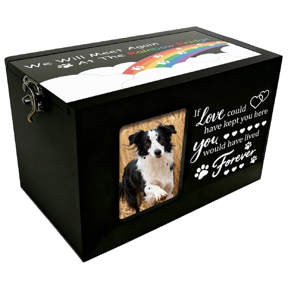 Rainbow Pet Urn Pet Memorial Box for Ashes Rainbow Bridge Wood Rectangle Storage Containers Cremation Urns with Photo Frame for Animal