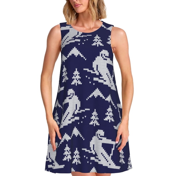 Fotbe Abstract Skiing Vestido de Verano sin Mangas para Mujer – Vestido Midi Línea A, Estilo Camiseta Floral, Vestido Playero Casual y Fluido