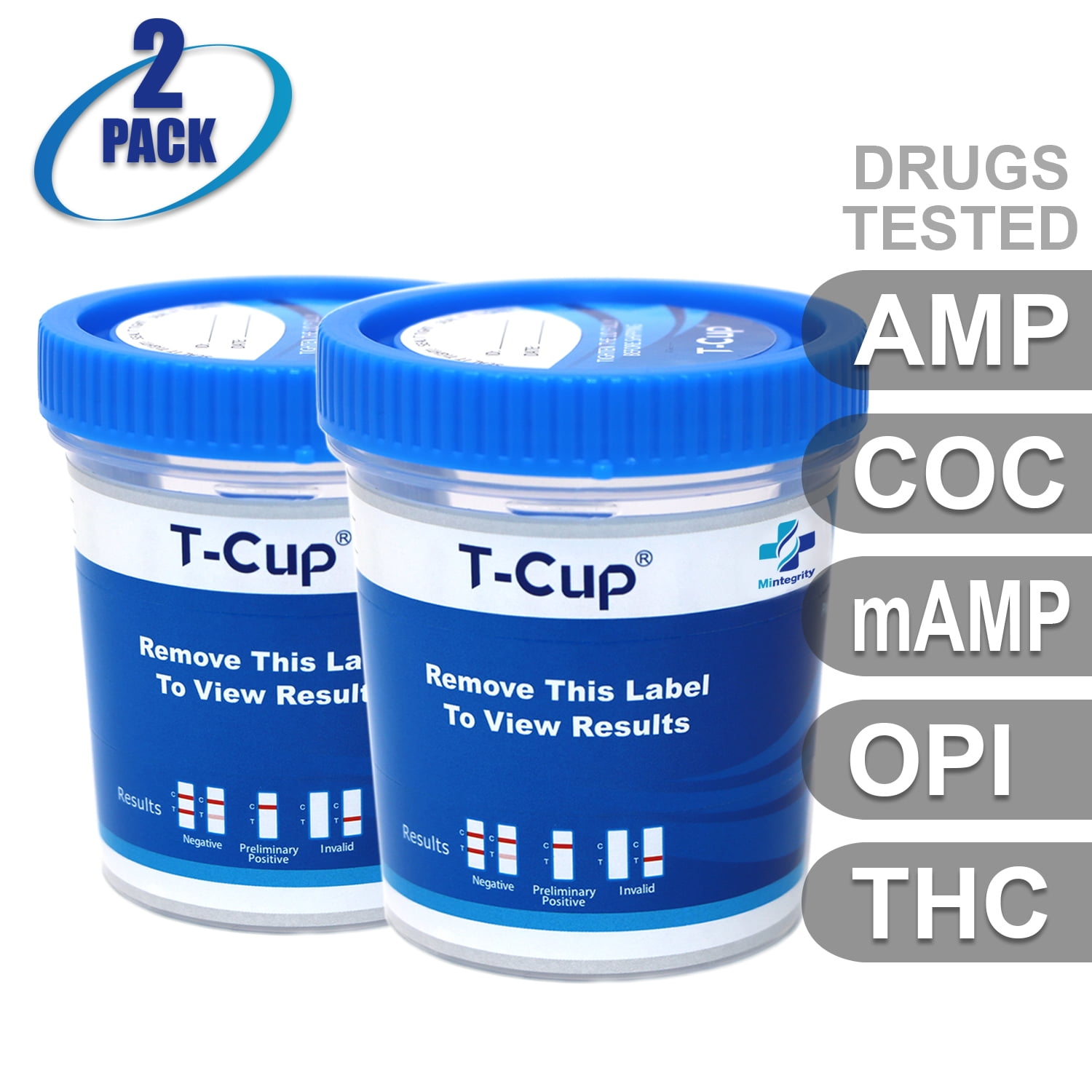 Mintegrity [2pk] - 5-Panel T-Cup Instant Urine Drug Test - Amphetamine (AMP), Cocaine (COC), Meth/Methamphetamine (/MET), Opiates (OPI), Marijuana/Cannabinoids (THC) #MI-TDOA-254