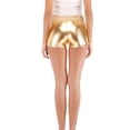 thumbnail image 2 of Women's Juniors Yoga Hot Shorts Shiny Metallic Pants Booty Dance with Elastic Waist S/M/L/2XL Black/Golden, 2 of 8