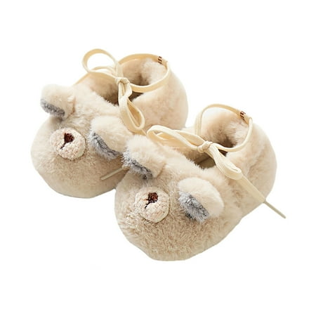 

Sunisery Baby Winter Flat Shoes Soft Sole Non-slip Furry Bear Lacing Winter Shoes