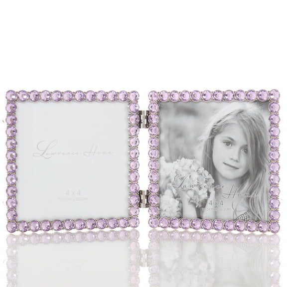 4x4 Silver Metal Sparkle Double Frame - Bright Lilac