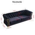 thumbnail image 5 of Modern Velvet Sofa, Button Tufted Chesterfield Sofa with Scroll Arms and Gold Metal Legs, 3-Seater Sofa Couch Upholstered Sofa for Living Room Bedroom Office Apartment, 87.40"×32.68"×29.92", Black, 5 of 7
