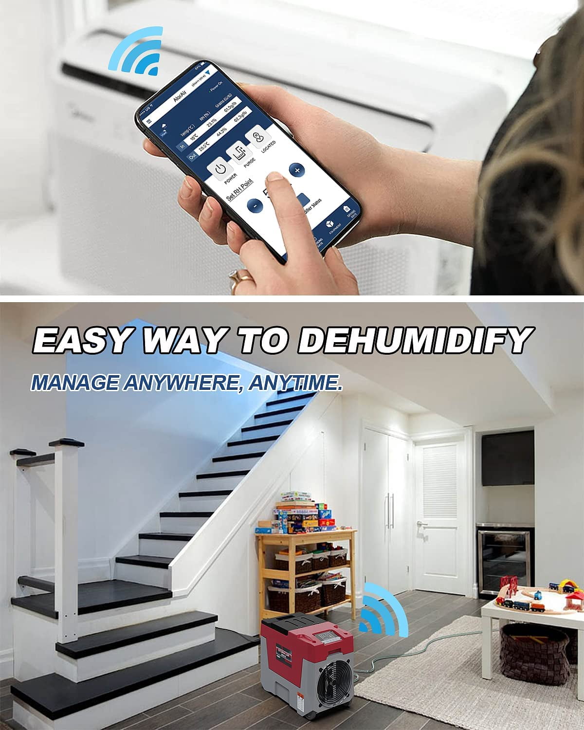 ALORAIR 180 PPD Commercial dehumidifiers Smart APP Control, 28 Gallons Industrial Dehumidifier for Home, Basements, Garages, Crawl Space, Water Damage Restoration, Storm LGR 850X