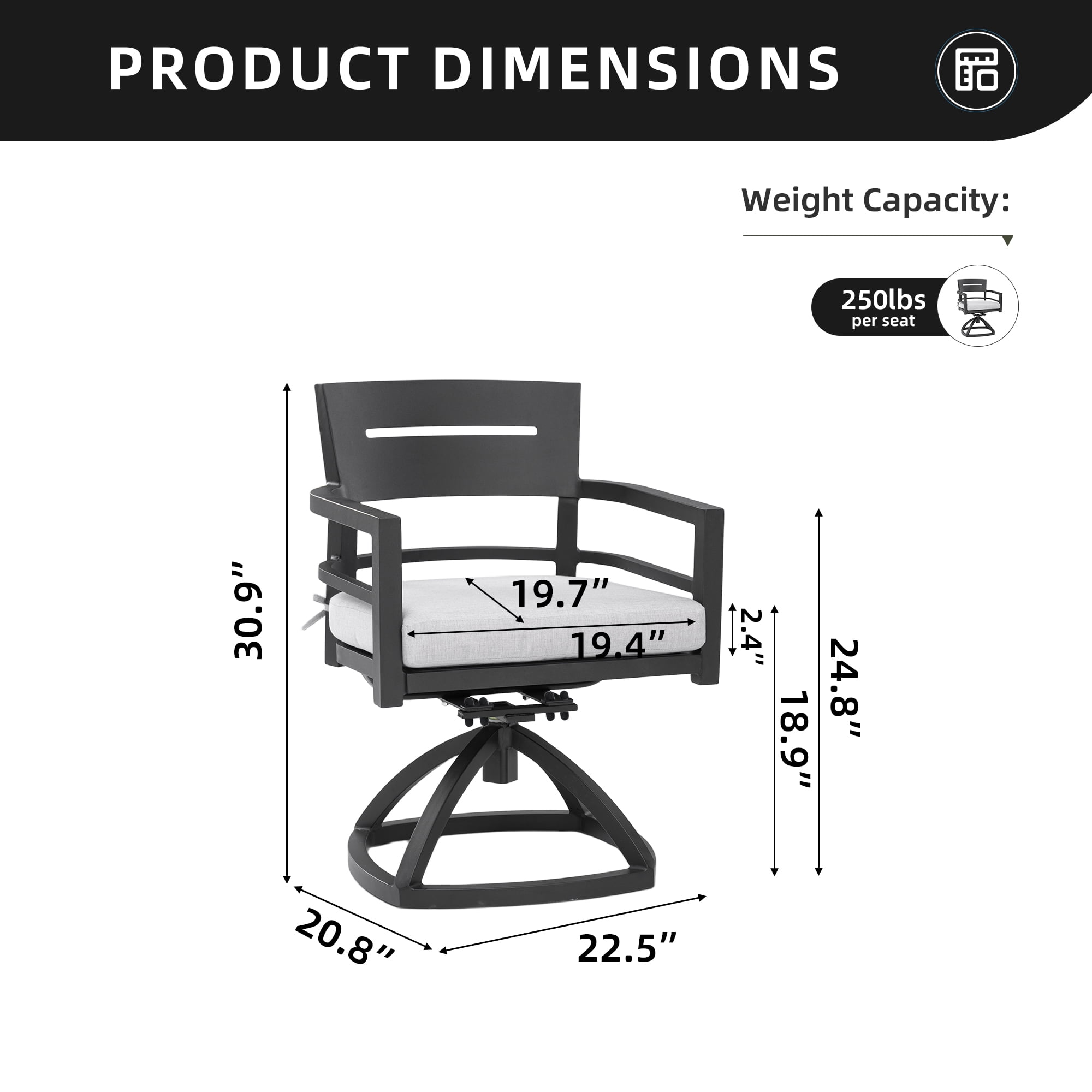 Outdoor Patio Aluminum Swivel Rocker Set of 2 with Outdoor Grade Fabric Cushions for Garden Deck Patio, Ember Black