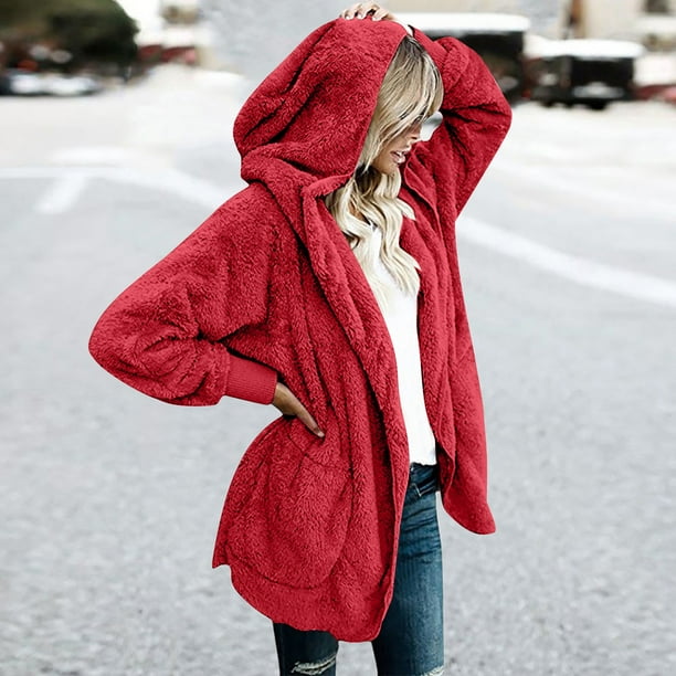 onlyliua Manteaux d Hiver pour Femmes Essentiel d Hiver Manches Longues Manteau Classique Mode d Hiver en Coton Simple Uni pour Exterieur Rouge S Offres du Jour Liquidation Walmart
