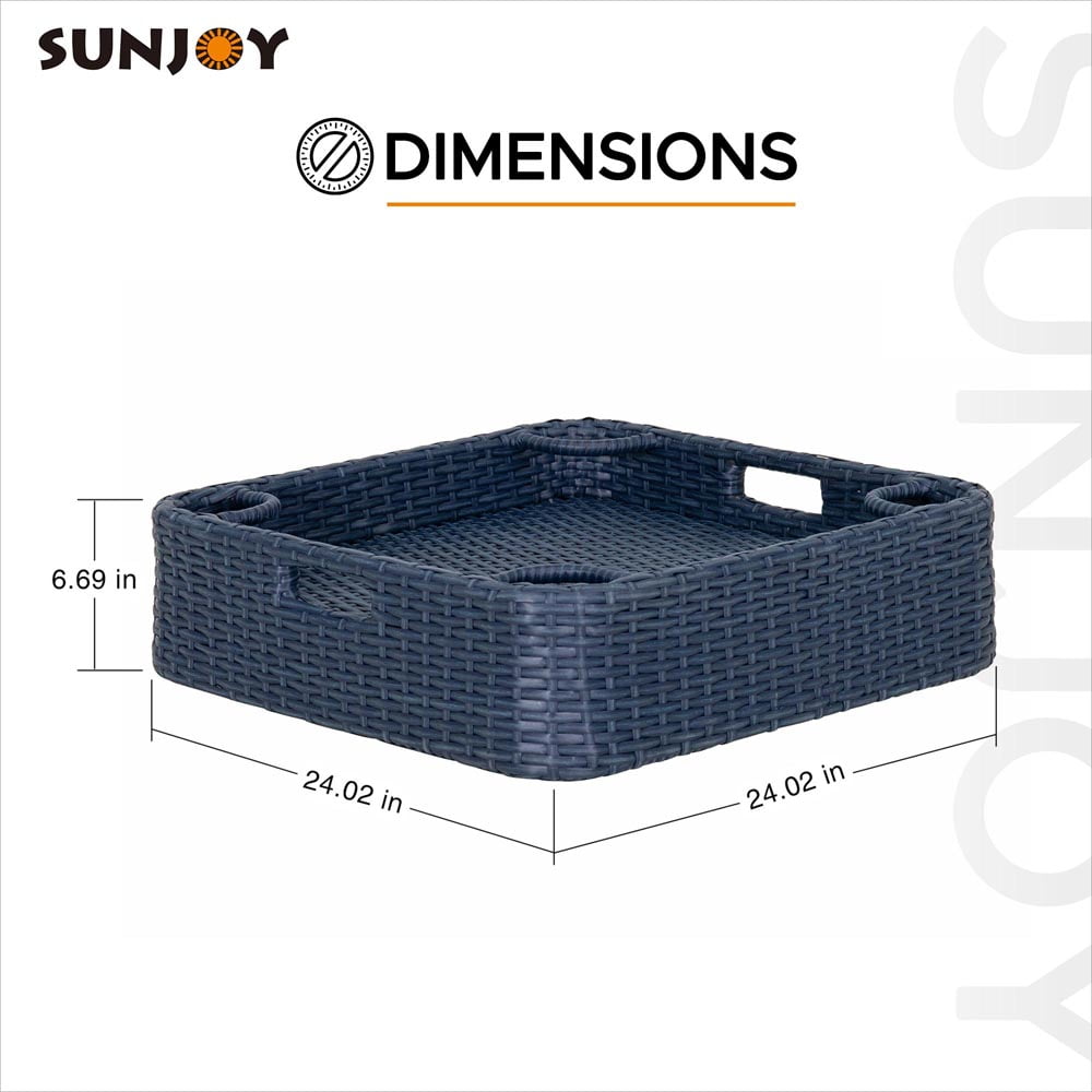 Sunjoy Floating Pool Canopy with Add-on 24x24 in. Wicker Floating Tray, Navy
