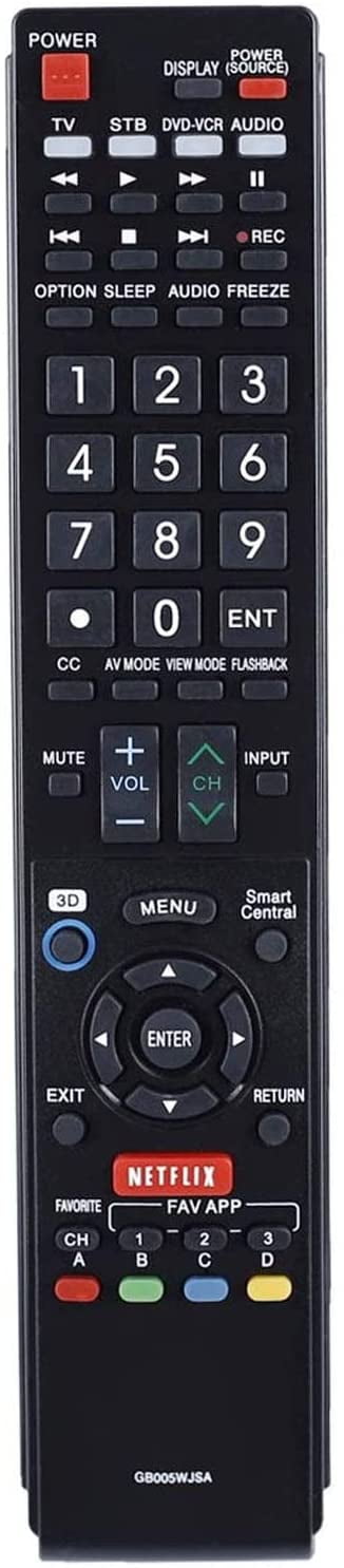 Replaced Remote Control Compatible for Sharp LC-60LE657U GA936WJSA LC-60C6400U LC46LE830U LC52LE810 LC-52LE920U LC-42LE540U AQUOS LED LCD HD TV with Netflix 3D Button 