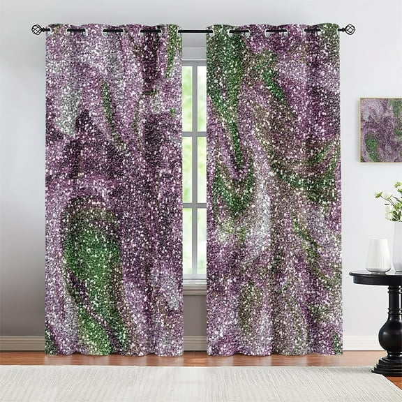 Retro Abstract Spotted Doodle 3D Printing Blackout Window Curtain, Purple Green Gradient Art Decorative Window Treatments, Privacy Drapes For Living Room Kitchen Bedroom 29"W x 63"L (Pack of 2)
