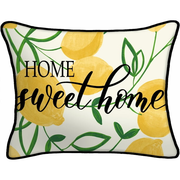Mainstays Home Sweet Home Lemons Reversible Outdoor Throw Pillow, 12" x