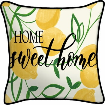 Mainstays Home Sweet Home Lemons Reversible Outdoor Throw Pillow, 12" x 16", Yellow and White Novelty
