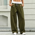 thumbnail image 2 of Dagugfen Sweatpants for Women Drawstring Straight Leg Elastic Waist Loose Fitted Breathable Casual Pants with Pockets(S,Army Green), 2 of 7