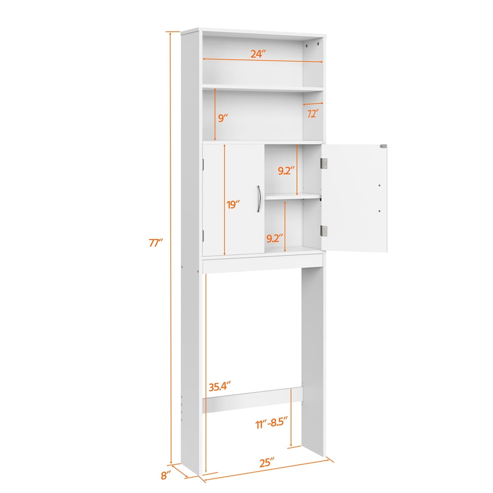 Yaheetech Free-Standing Over-the-Toilet Storage with Double Doors and 2 Open Shelves for Bathroom, White