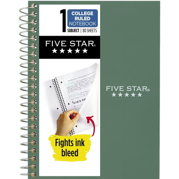 Five Star Personal College Ruled Notebook, 4.5" x 7", Seaglass Green, Poly, Spiral, 80 Sheets