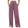 thumbnail image 1 of Pantalones de Pijama Holgados de Punto Suave con Bolsillos y Pernera Acanalada para Mujer con Cordón Ajustable. Rojo Púrpura L, 1 of 9