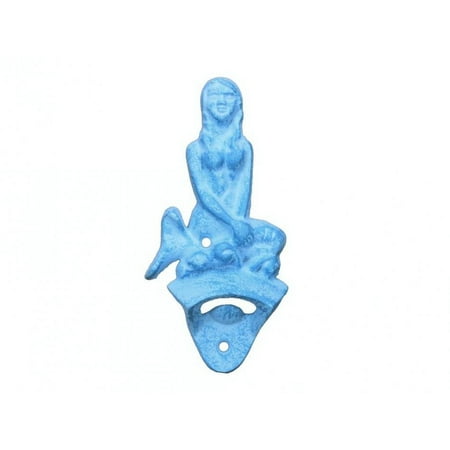 

[Pack Of 2] Light Blue Whitewashed Cast Iron Wall Mounted Mermaid Bottle Opener 6