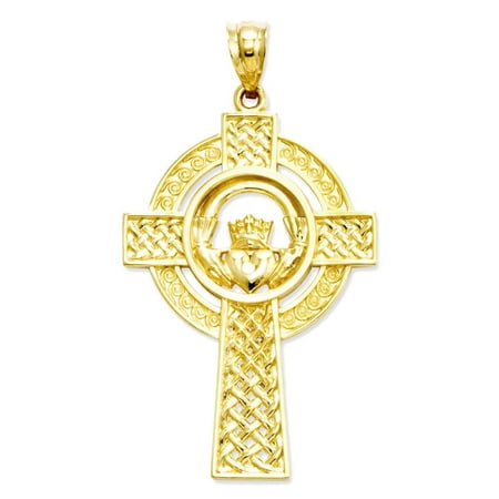 - 14K Yellow Gold Celtic Cross Charm Pendant - 40mm