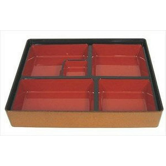 Ebros Japanese 5 Compartments Bento Box Lacquered Plastic Serving Platter Gold
