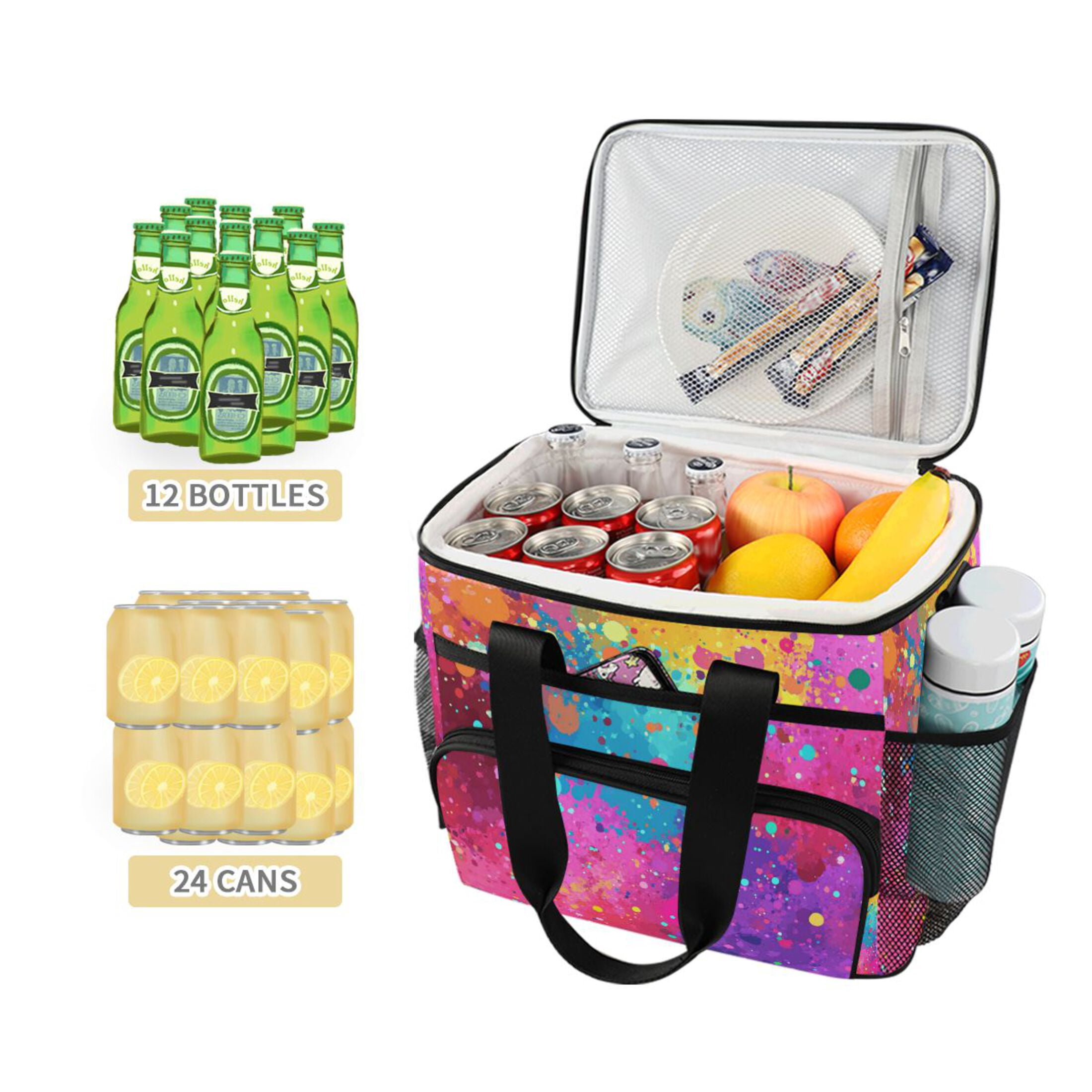 Color Explosion Splash Insulated Lunch Bag 15L Cooler Box for Women Men Work Camping Beach Travel