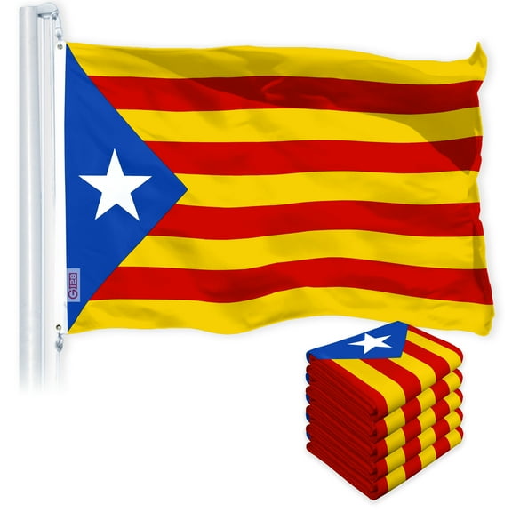 G128 – 5 Pack: Blue Estelada (Catalan) Flag | 3x5 feet | Printed 150D – Indoor/Outdoor, Vibrant Colors, Brass Grommets, Quality Polyester, Much Thicker More Durable Than 100D 75D Polyester