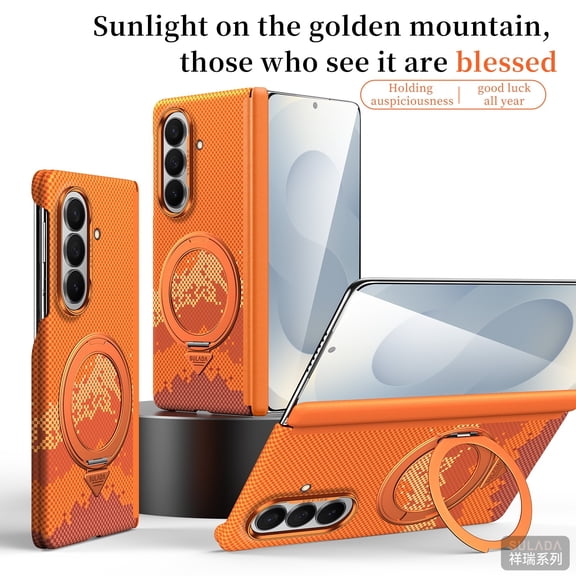 ELEHOLD Magnetic Leather Case for Samsung Galaxy Z Fold 8 Ultra, Shockproof Phone Cover with 360 Rotating Kickstand,Orange