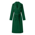 thumbnail image 3 of Rigardu Women's Faux Wool Coat Blouse Thin Coat Trench Long Jacket Ladies Slim Long Belt Elegant Overcoat Outwear Green + L, 3 of 7