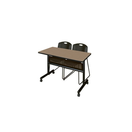 Regency Kobe 48 x 24 in. Flip-Top Privacy Nesting Table- Noble Oak 2 Zeng Stack Chairs- Black