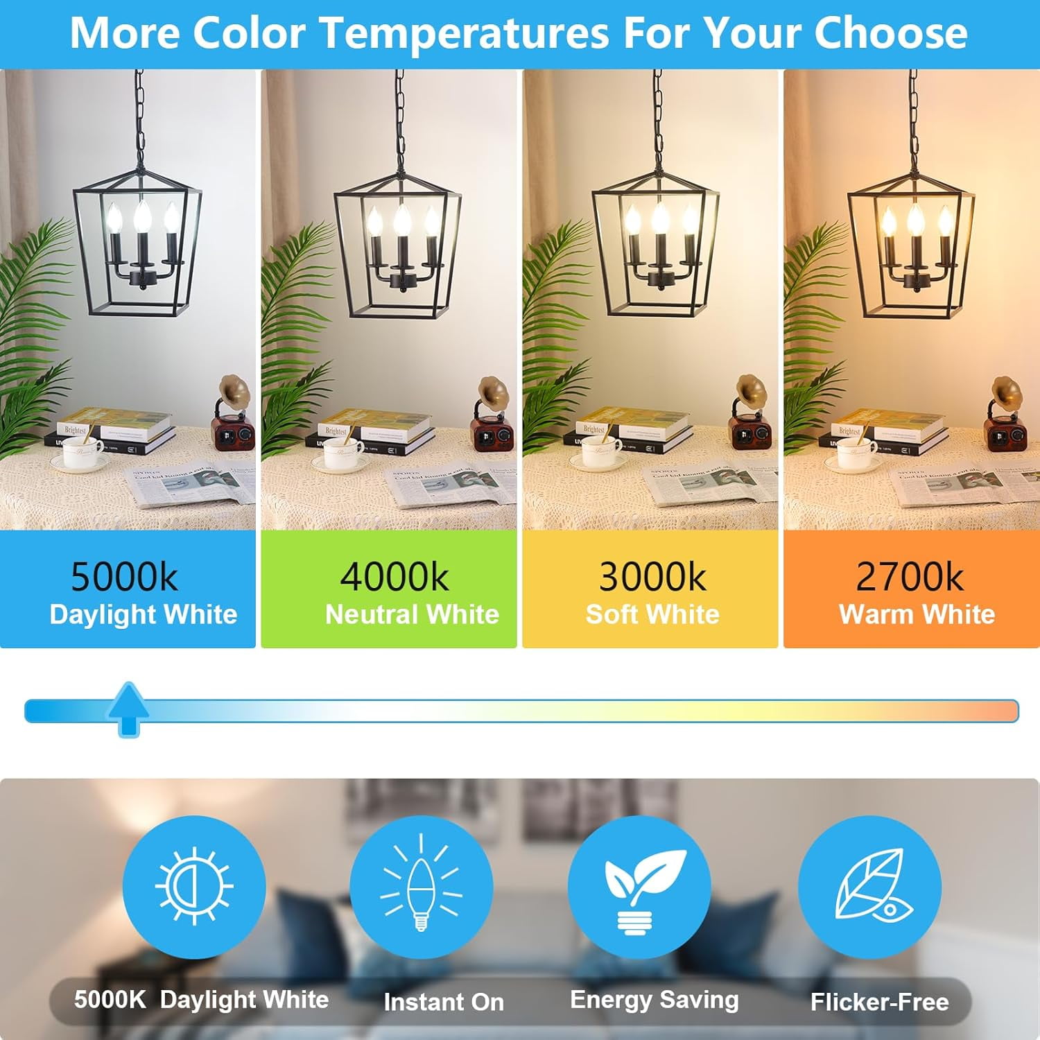 Dimmable E12 LED Candelabra Bulbs 60W Equivalent, Daylight White 5000K, 600LM Chandelier Light Bulb, B11 LED Candle Light Bulbs, 12 Pack