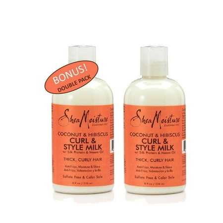Shea Moisture Coconut & Hibiscus Curl & Style Milk w/ Silk Protein & Neem Oil - Thick Curly Hair - Anti-frizz moisture & Shine - 8 fl oz - Value Double Pack - Qty of