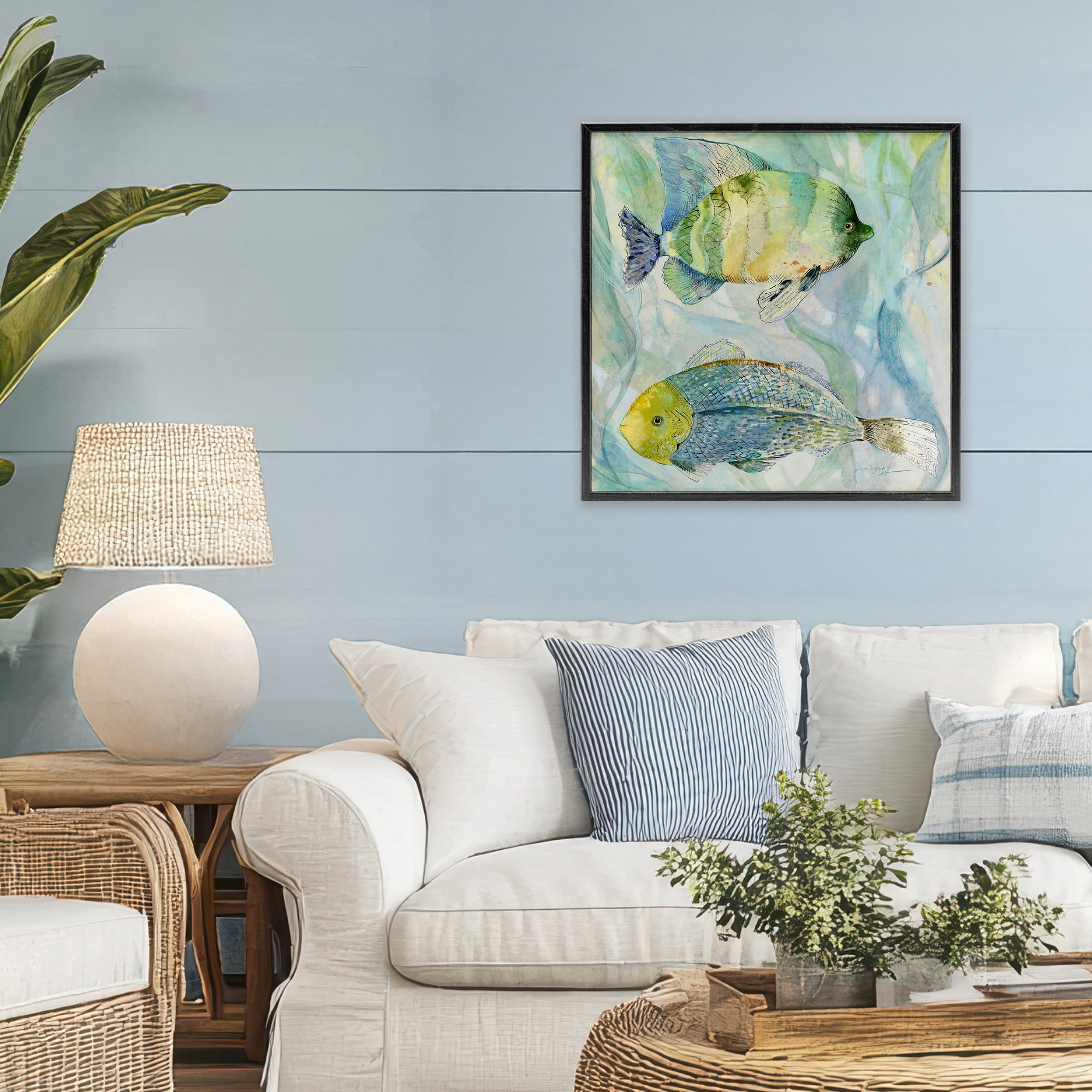 Stupell Industries Sweet Fish Duo Blue Green Black Framed Giclee Art, design by Lorenzo Collective
