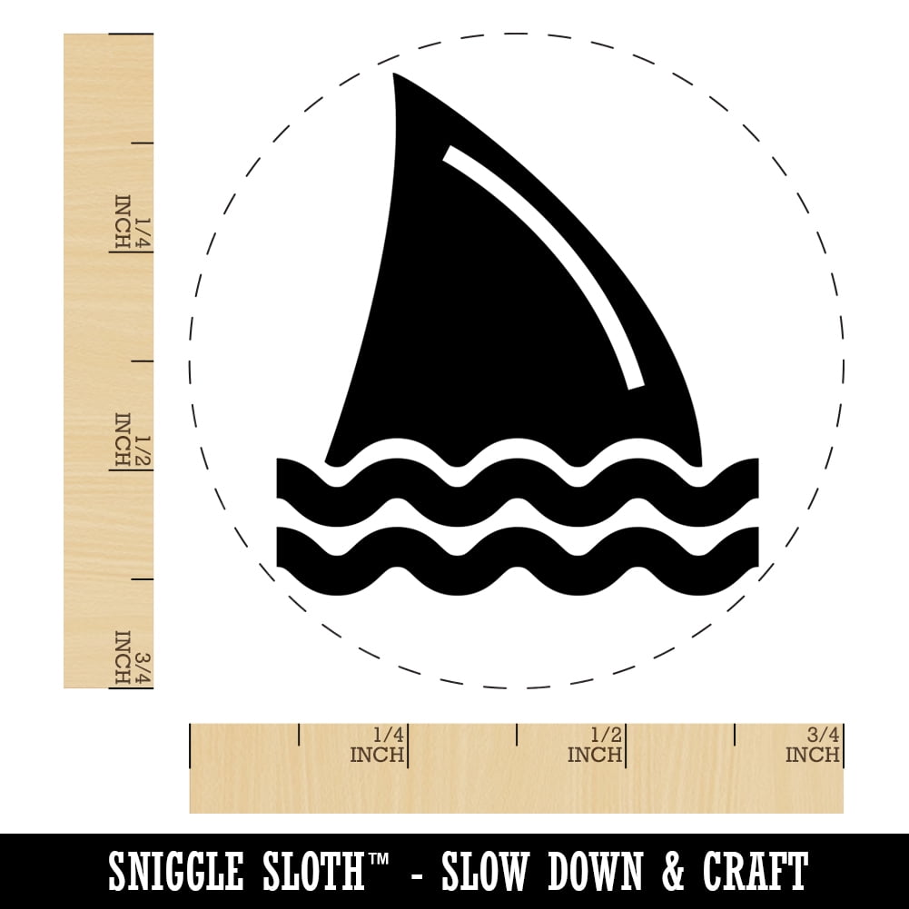 Shark Fin in Water Self-Inking Rubber Stamp Ink Stamper - Fuchsia Ink - Small 3/4 Inch