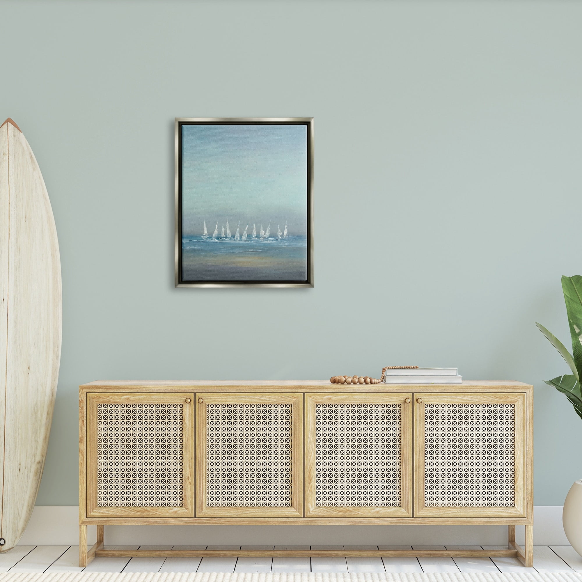 Stupell Industries The Regatta Abstract Seascape Luster Gray Framed Floating Canvas Wall Art, 24x30, by Lisa Ridgers