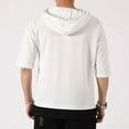 thumbnail image 4 of Jinda Men's Short Sleeve Hoodie Soft Summer Contrast Color Illusion Layered Loose Fit Cotton Tshirt Side Split Casual Fashion Hooded Top White X-Large, 4 of 4