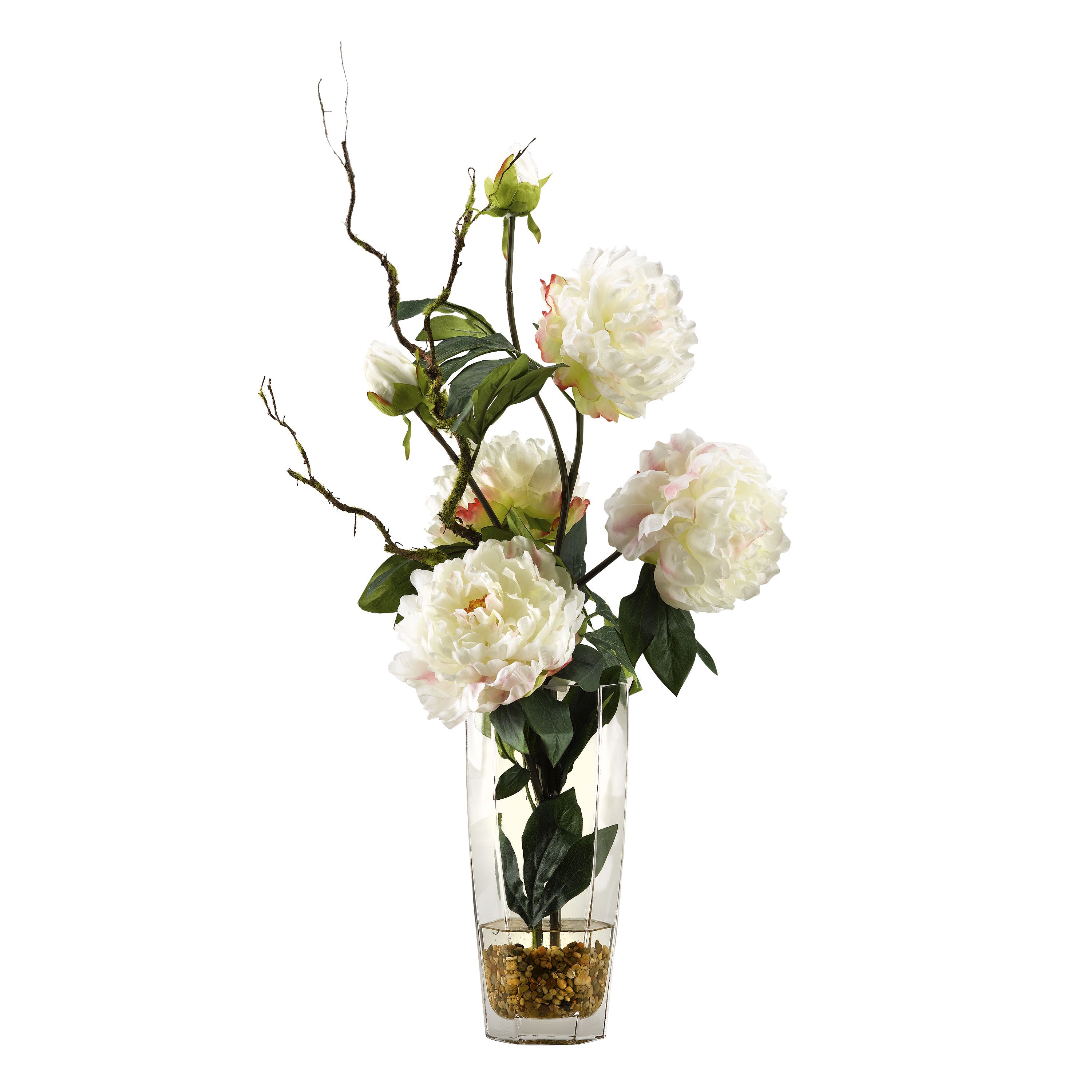 D&W Silks Large White Peonies in Glass Vase