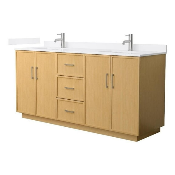 Elan TK 72" Light Oak Double Vanity White Quartz Top (1-Hole) & Nickel Trim