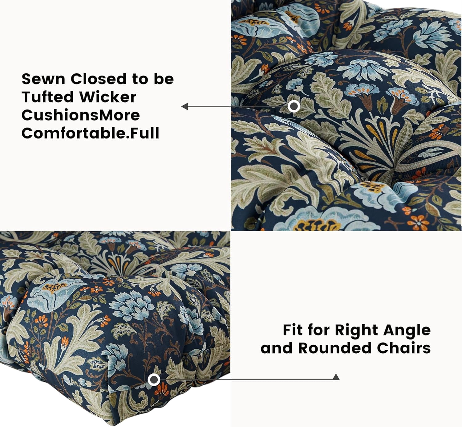 Outdoor Loveseat Cushions,5 Piece Wicker Chair Cushions Set,Tufted Cushons for Wicker Bench Patio Furniture,Floral