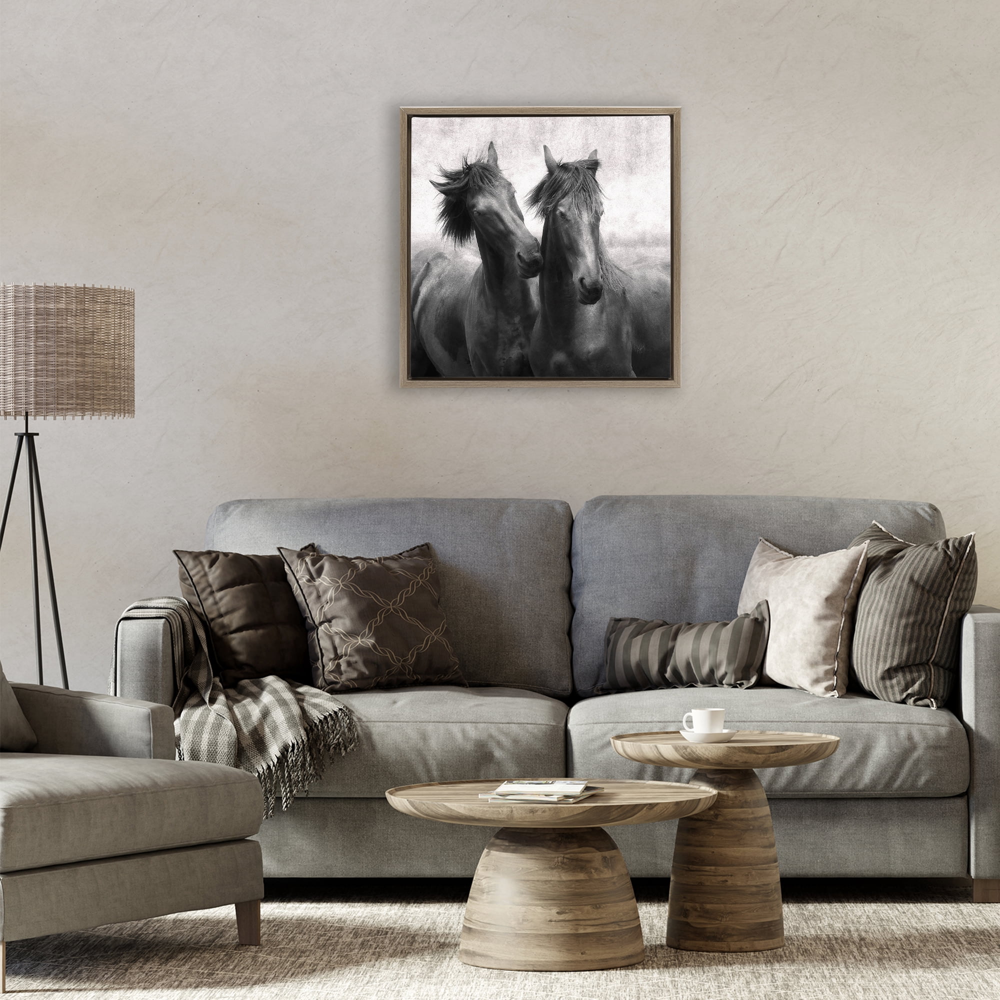 Stupell Industries Short Haired Horse Pair Brown Framed Floater Canvas Wall Art, design by Lars Van de Goor