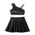 thumbnail image 3 of YONGHS Girls Jazz Hip Hop Performance Costumes Crop Tops with Pleated Skirt Modern Dance Outfits Black 10, 3 of 7