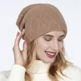 thumbnail image 2 of ManxiVoo Unisex Winter Warm Knitted Beanie with Grid Diamond Design and Soft Pile Lining for Ear Protection in Cold Weather Outdoor Activities Khaki, 2 of 8