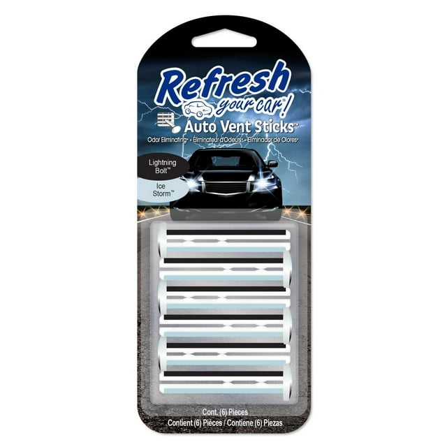 Refresh Your Car Air Freshener Vent Sticks, Lightning Bolt / Ice Storm Scent, 6 Pack