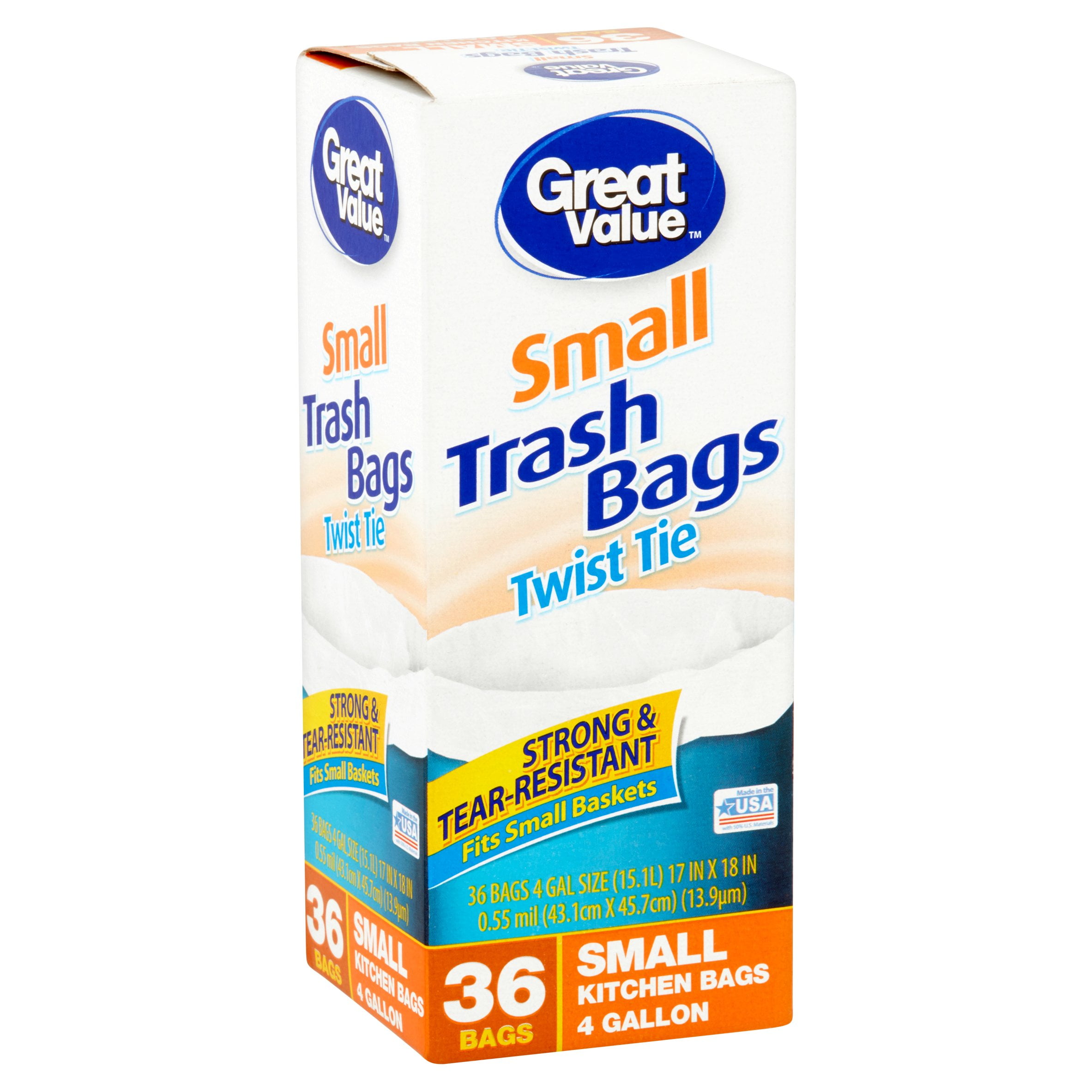 Great Value Twist Tie Small Kitchen Bags 4 Gallon 36 Ct