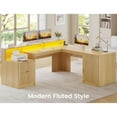 thumbnail image 4 of 66" Fluted Home Office Desk with Storage, L Shaped Desk with Power Outlets & Monitor Stand, Wood Computer Desk with Drawers & Cabinet, Corner Desk with LED Lights for Bedroom, Natural, 4 of 9