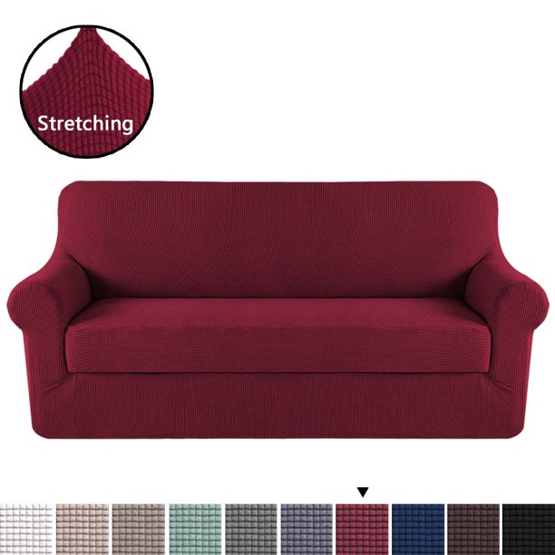 H.VERSAILTEX 2Piece Jacquard Spandex Sofa Stretch Slipcover, Wine
