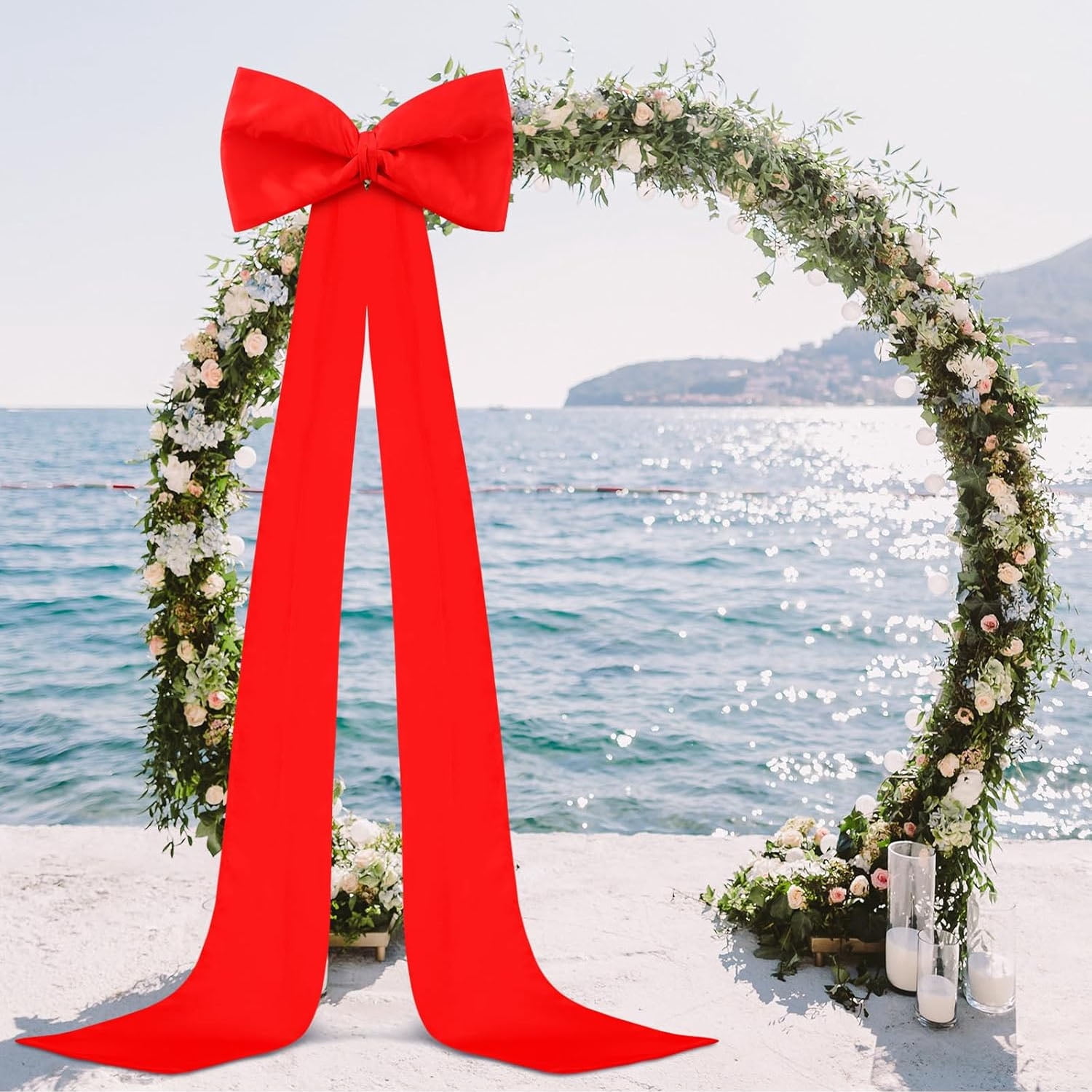 Meikd Extra-Large Decorative Bow: Giant Bow with Long Tassels—Perfect for Gift Decorations, Wedding Arches, Holiday Parties, and Christmas Trees (Red)