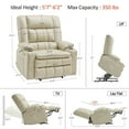 thumbnail image 4 of MCombo Oversized 27.2" Seat Width Dual Motor Power Lift Recliner Chair for Height 5'7"-6'2", Infinite Position, Faux Leather(Cream White), 4 of 10
