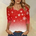thumbnail image 2 of Resicozy 3/4 Sleeve Christmas Shirts for Women Dressy Fashion Tees Ugly V-Neck Xmas Print Shirt Winter Tops Vermilion M, 2 of 7
