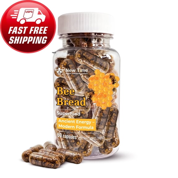 Bee Bread 60 Capsules - Fermented Bee Pollen (Perga) - Natural Dietary Supplement for Men and Women